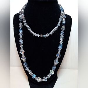 AB Faceted glass beads, silver toned beads, & faux stone glass necklace. Earring
